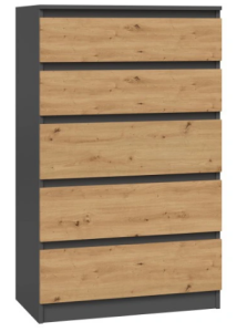 KOMODA 5 SZUFLAD SZAFKA MALWA M5 ANTRACYT ARTISAN