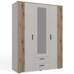 SZAFA AVA 150 CM LUSTRO 2 SZUFLADY RYFLOWANY FRONT DĄB EVOKE KASZMIR BEŻ
