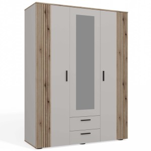 SZAFA AVA 150 CM LUSTRO 2 SZUFLADY RYFLOWANY FRONT DĄB EVOKE KASZMIR BEŻ