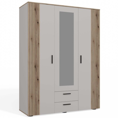 SZAFA AVA 150 CM LUSTRO 2 SZUFLADY RYFLOWANY FRONT DĄB EVOKE KASZMIR BEŻ